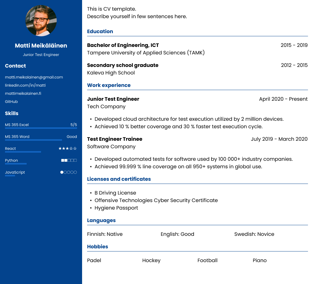 CV Template desktop
